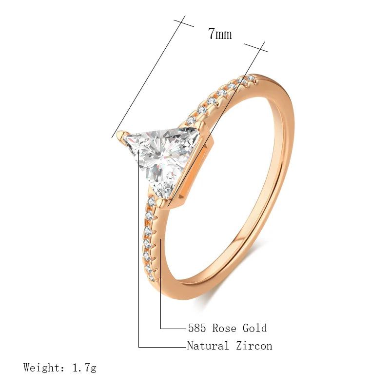 Dignified Triangle Rose Gold Ring with Natural Zircon Crystals