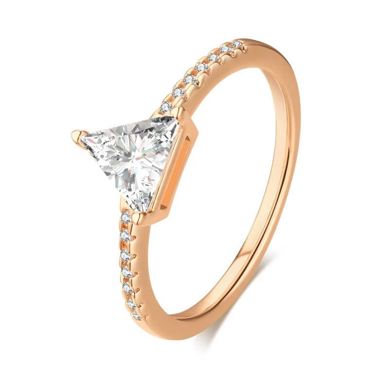 Dignified Triangle Rose Gold Ring with Natural Zircon Crystals