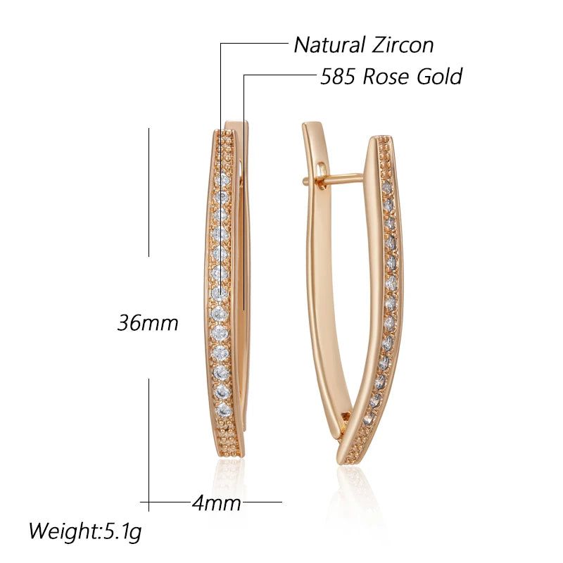 Dignified V Shape Long Earrings in 585 Rose Gold with Natural Zircon - High-Quality Fashion Jewelry