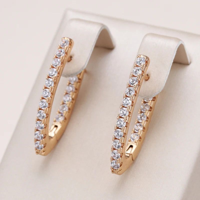 Dignified V-Shaped Long Dangle Earrings in 585 Rose Gold with Natural Zircon