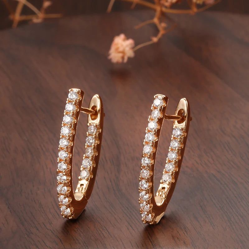 Dignified V-Shaped Long Dangle Earrings in 585 Rose Gold with Natural Zircon