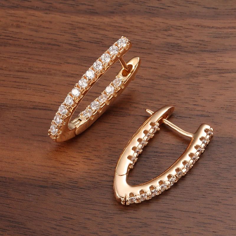 Dignified V-Shaped Long Dangle Earrings in 585 Rose Gold with Natural Zircon