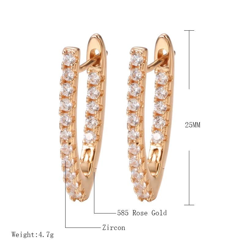 Dignified V-Shaped Long Dangle Earrings in 585 Rose Gold with Natural Zircon