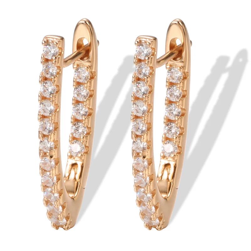 Dignified V-Shaped Long Dangle Earrings in 585 Rose Gold with Natural Zircon