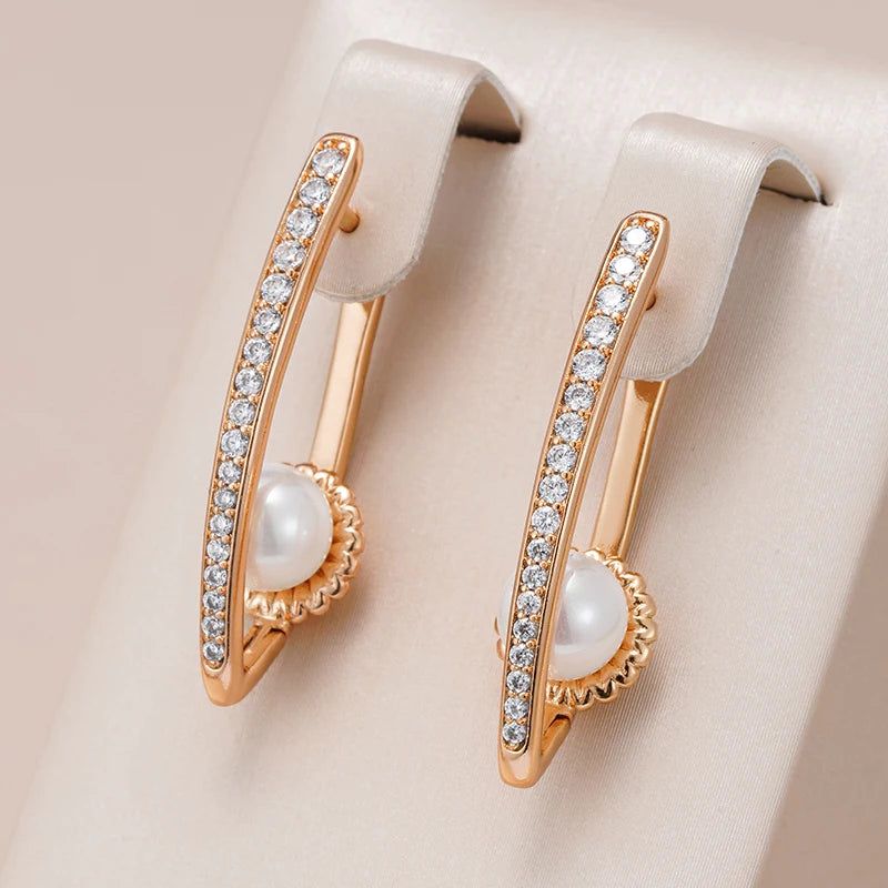 Dignified V-Shaped Pearl Drop Earrings in 585 Rose Gold - Chic and Versatile Jewelry