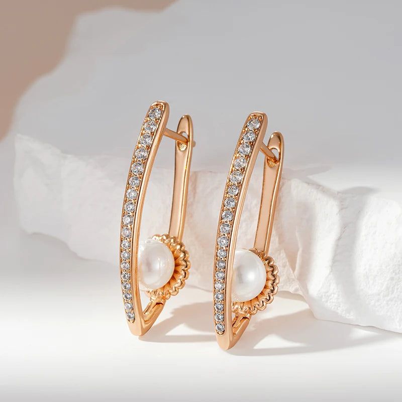 Dignified V-Shaped Pearl Drop Earrings in 585 Rose Gold - Chic and Versatile Jewelry