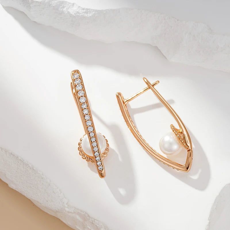 Dignified V-Shaped Pearl Drop Earrings in 585 Rose Gold - Chic and Versatile Jewelry