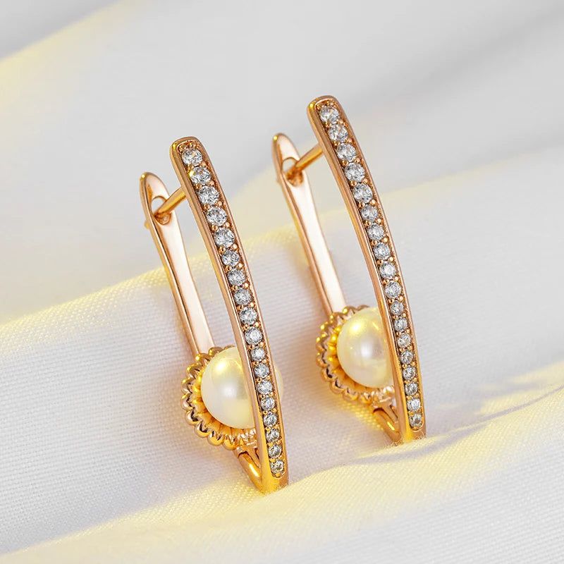 Dignified V-Shaped Pearl Drop Earrings in 585 Rose Gold - Chic and Versatile Jewelry