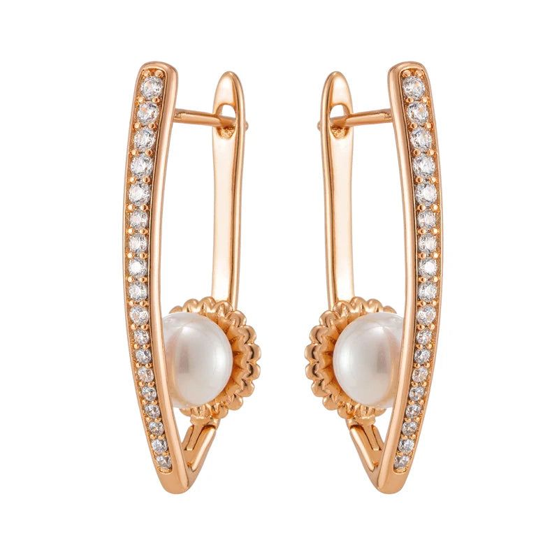 Dignified V-Shaped Pearl Drop Earrings in 585 Rose Gold - Chic and Versatile Jewelry