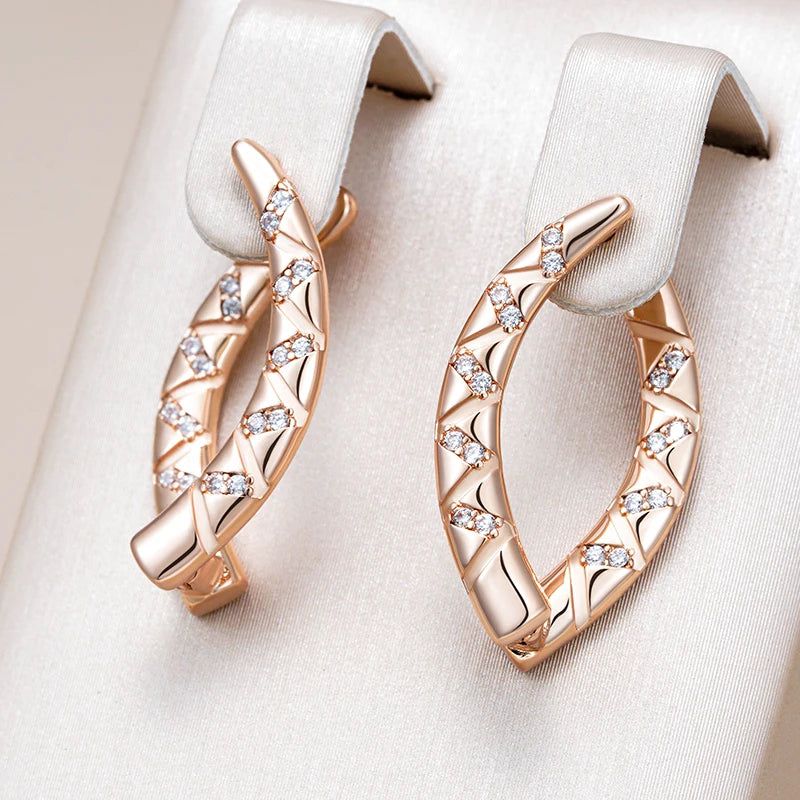 Dignified V-Shaped Rose Gold Drop Earrings with Natural Zircon – High-Quality Fashion Jewelry