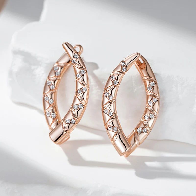 Dignified V-Shaped Rose Gold Drop Earrings with Natural Zircon – High-Quality Fashion Jewelry