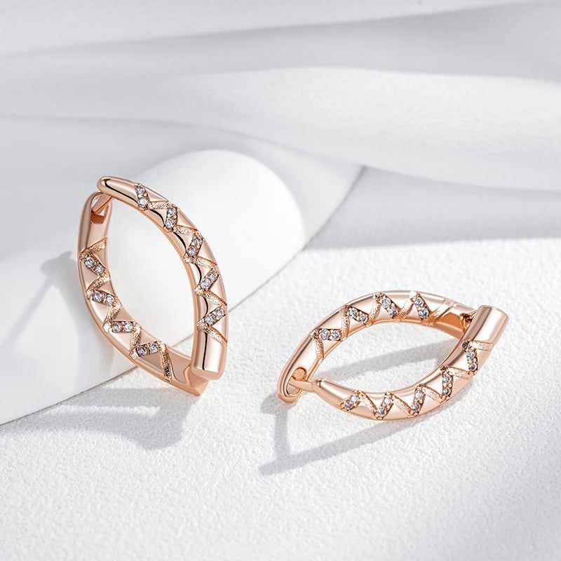 Dignified V-Shaped Rose Gold Drop Earrings with Natural Zircon – High-Quality Fashion Jewelry