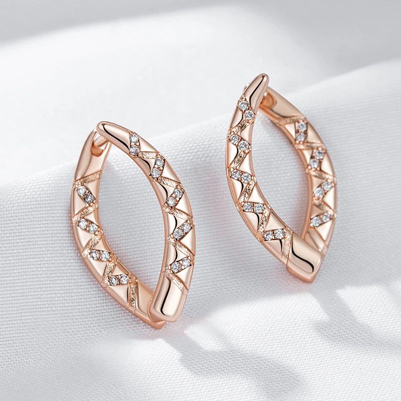 Dignified V-Shaped Rose Gold Drop Earrings with Natural Zircon – High-Quality Fashion Jewelry