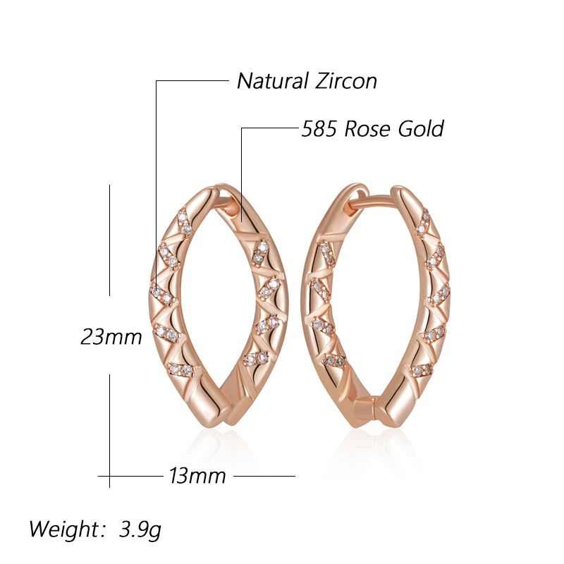 Dignified V-Shaped Rose Gold Drop Earrings with Natural Zircon – High-Quality Fashion Jewelry