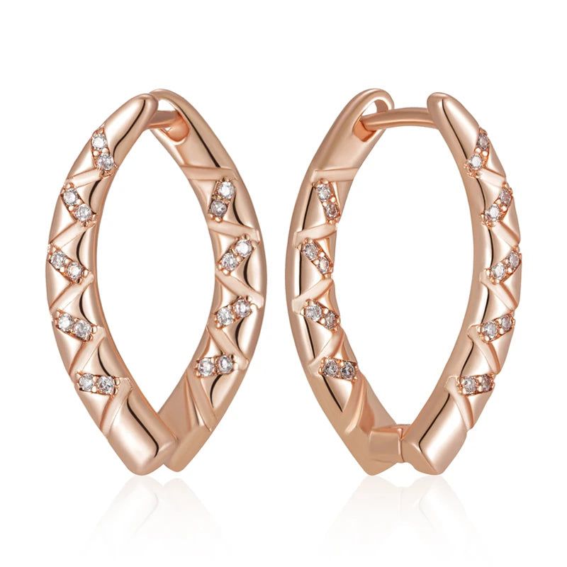 Dignified V-Shaped Rose Gold Drop Earrings with Natural Zircon – High-Quality Fashion Jewelry