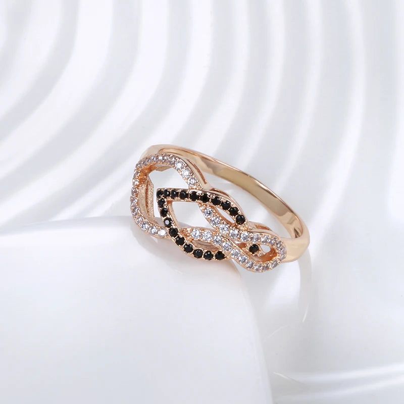 Dignified Vintage 585 Rose Gold Cocktail Ring with Micro-Wax Inlay and Natural Black Zircon