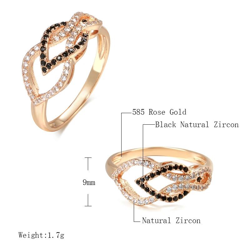 Dignified Vintage 585 Rose Gold Cocktail Ring with Micro-Wax Inlay and Natural Black Zircon