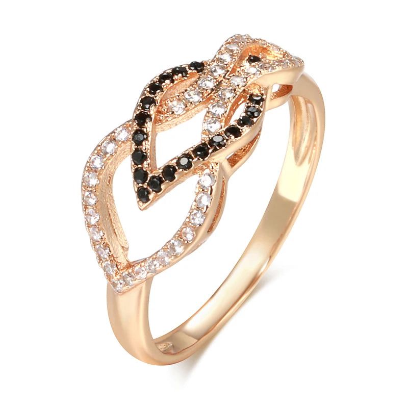 Dignified Vintage 585 Rose Gold Cocktail Ring with Micro-Wax Inlay and Natural Black Zircon