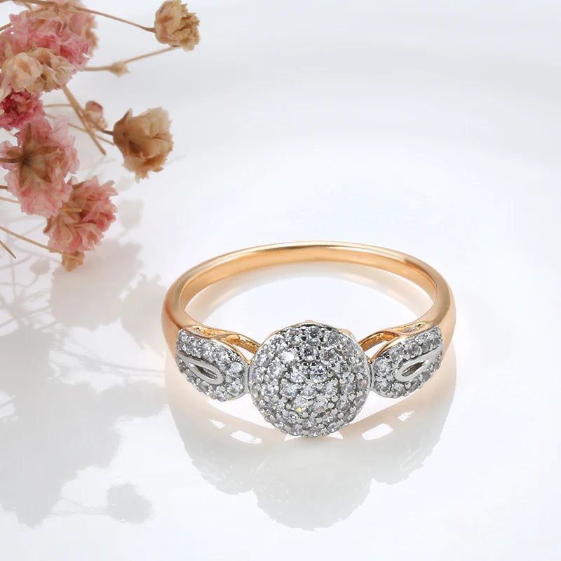 Dignified Vintage 585 Rose Gold Cocktail Ring with Natural Zircon Inlay