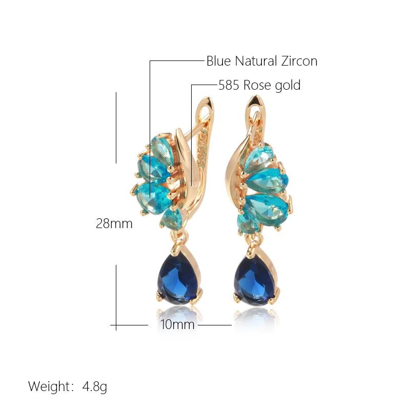 Dignified Vintage 585 Rose Gold Drop Earrings with Blue Natural Zircon