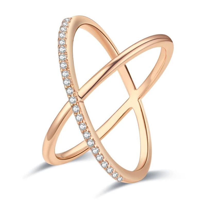 Dignified Vintage 585 Rose Gold Geometric Cross Ring with Natural Zircon Crystal