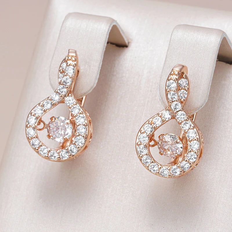 Dignified Vintage 585 Rose Gold Geometric Earrings with Natural Zircon Accents