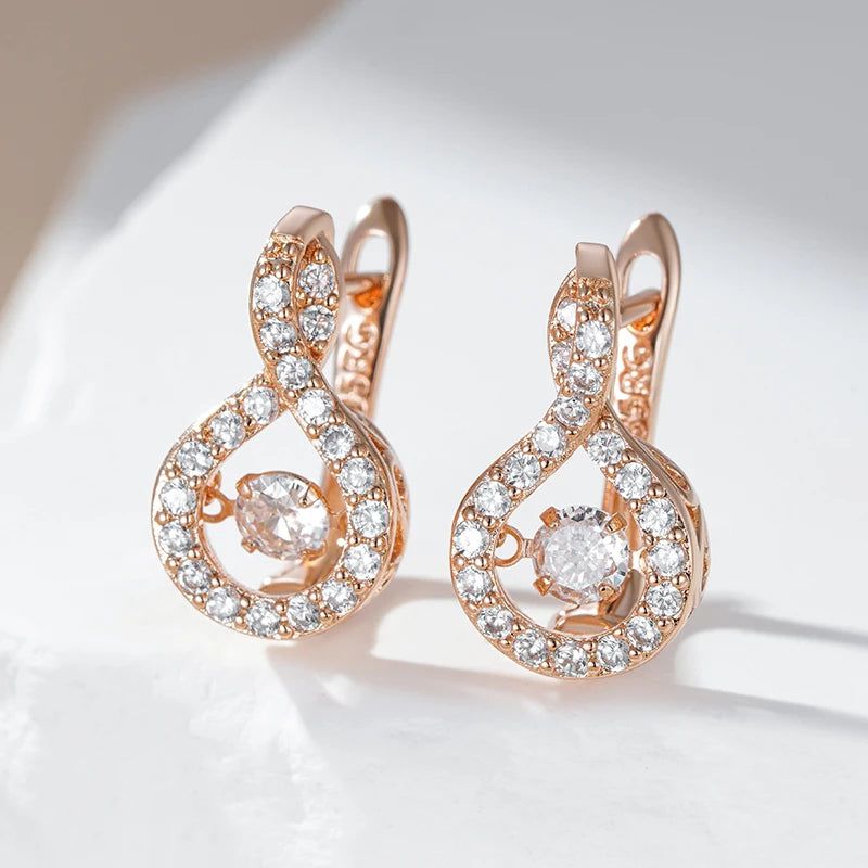 Dignified Vintage 585 Rose Gold Geometric Earrings with Natural Zircon Accents