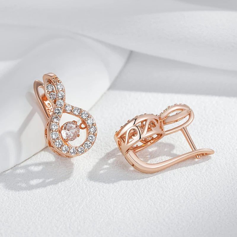 Dignified Vintage 585 Rose Gold Geometric Earrings with Natural Zircon Accents