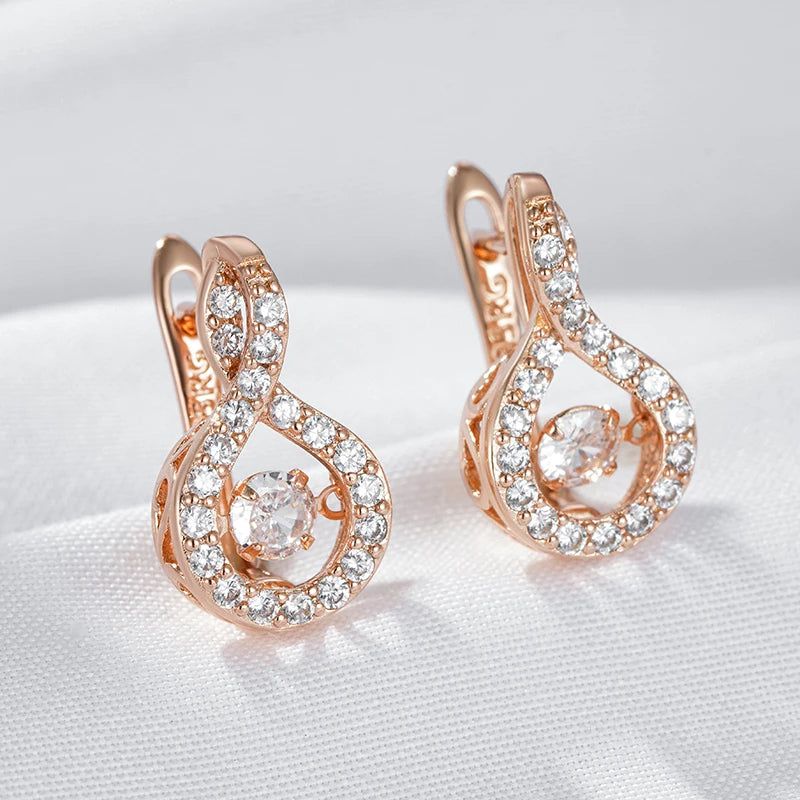 Dignified Vintage 585 Rose Gold Geometric Earrings with Natural Zircon Accents