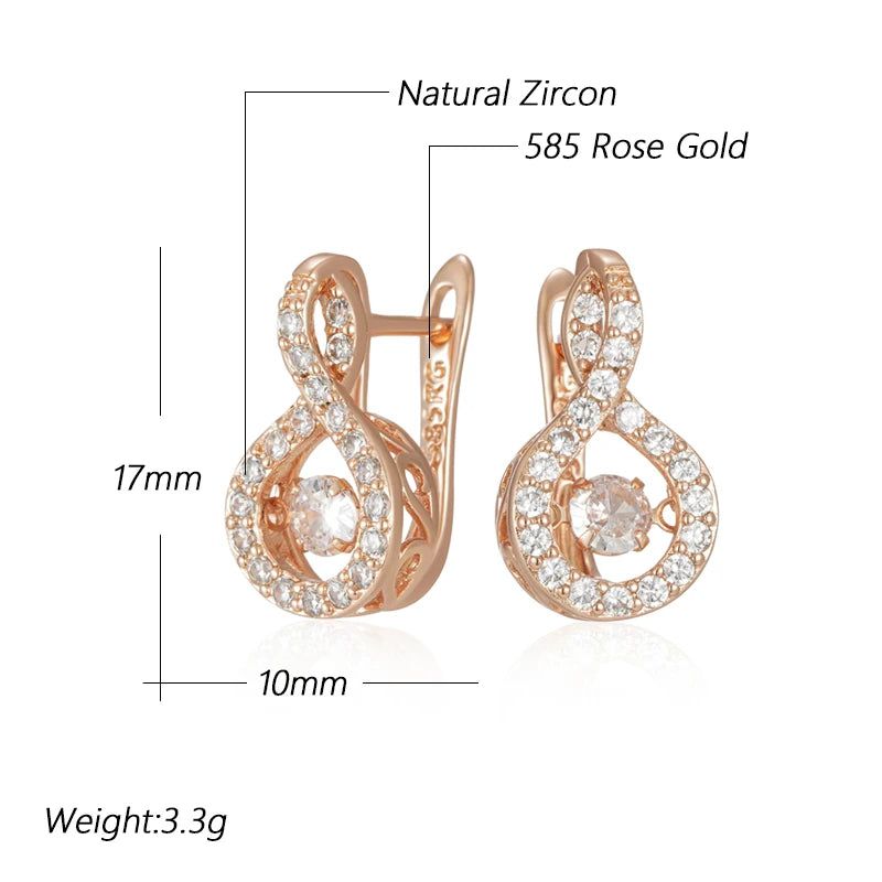 Dignified Vintage 585 Rose Gold Geometric Earrings with Natural Zircon Accents