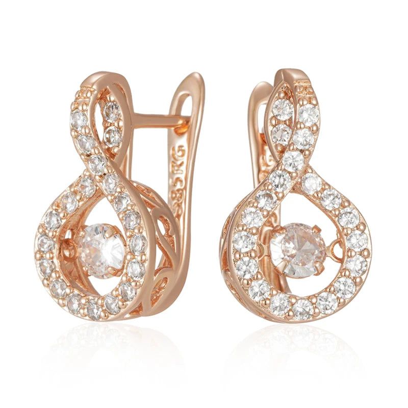 Dignified Vintage 585 Rose Gold Geometric Earrings with Natural Zircon Accents