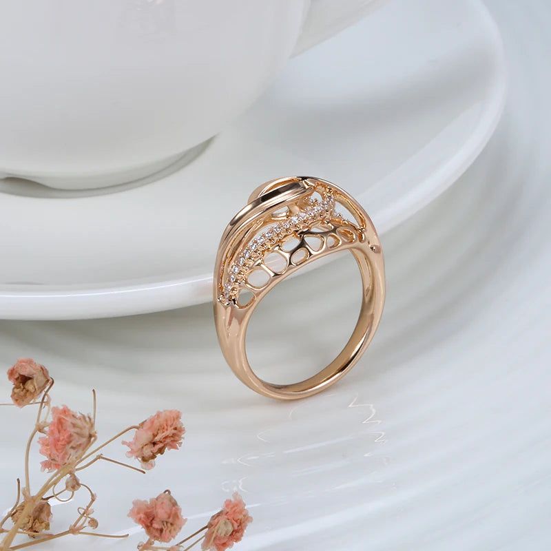 Dignified Vintage 585 Rose Gold Geometric Zircon Cross Ring Fashion Jewelry