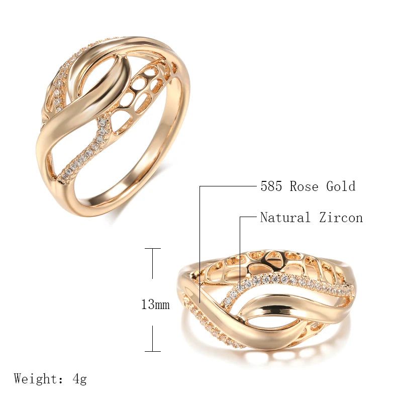 Dignified Vintage 585 Rose Gold Geometric Zircon Cross Ring Fashion Jewelry