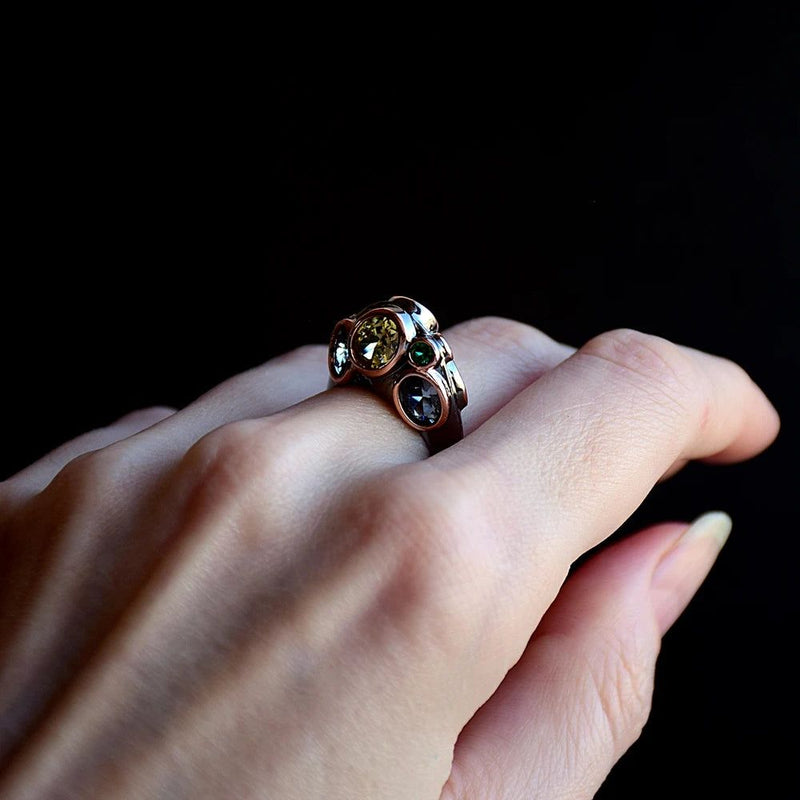 Dual-Sided Zircon Cocktail Ring with Unique Upright Design