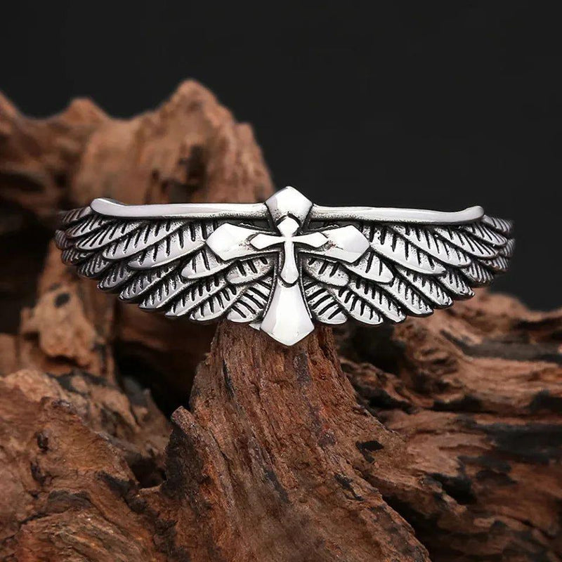 Eagle Wings Stainless Steel Bracelet - Unisex Punk Cross Jewelry Gift for Trendy Fashion