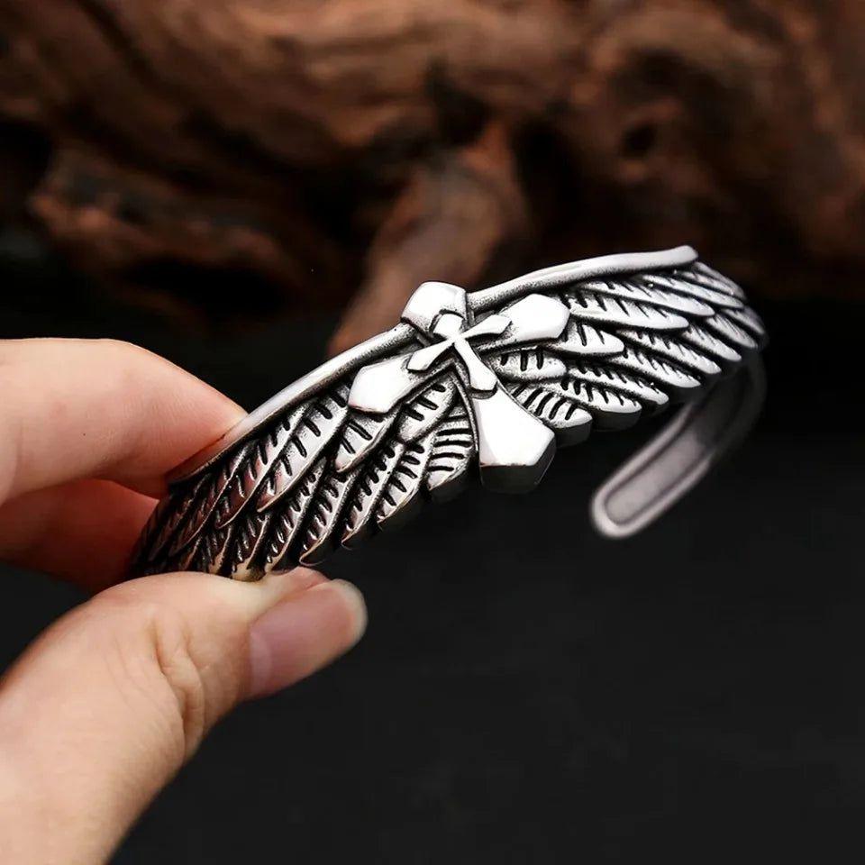 Eagle Wings Stainless Steel Bracelet - Unisex Punk Cross Jewelry Gift for Trendy Fashion