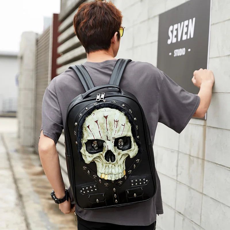 Edgy 3D Skull Backpack for Stylish Teens - Halloween-Inspired Casual Travel Bag