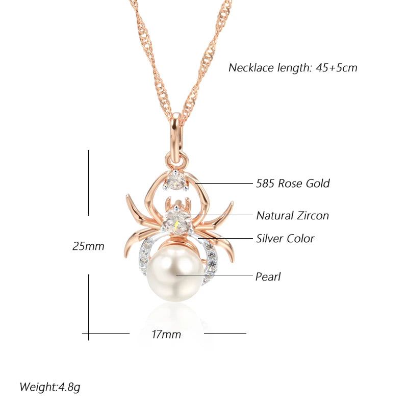 Edgy Elegance Spider Pearl Pendant Necklace in 585 Rose Gold and Silver Mix