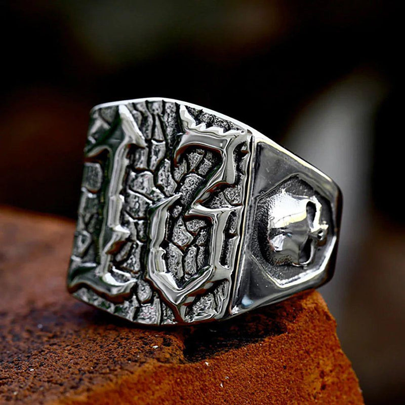 Edgy Retro Punk Hip Hop Men's Lucky Number 13 Skull Ring in 316L Stainless Steel - Biker Jewelry Gift