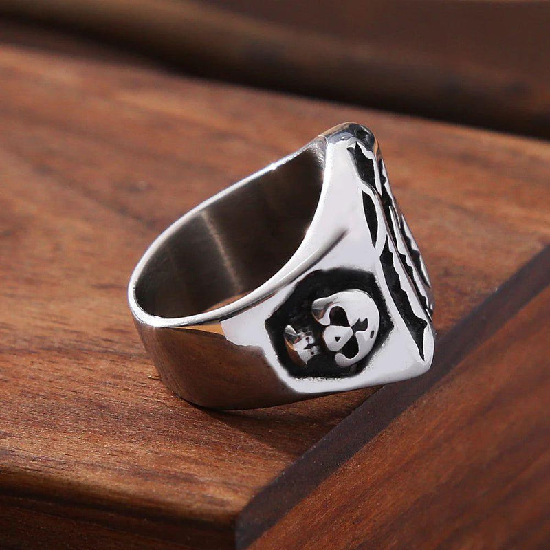 Edgy Retro Punk Hip Hop Men's Lucky Number 13 Skull Ring in 316L Stainless Steel - Biker Jewelry Gift