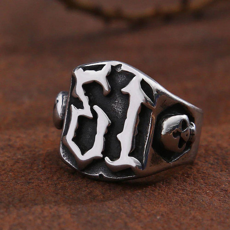 Edgy Retro Punk Hip Hop Men's Lucky Number 13 Skull Ring in 316L Stainless Steel - Biker Jewelry Gift