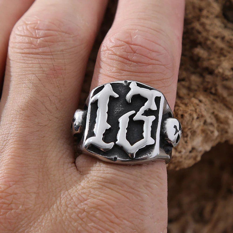 Edgy Retro Punk Hip Hop Men's Lucky Number 13 Skull Ring in 316L Stainless Steel - Biker Jewelry Gift