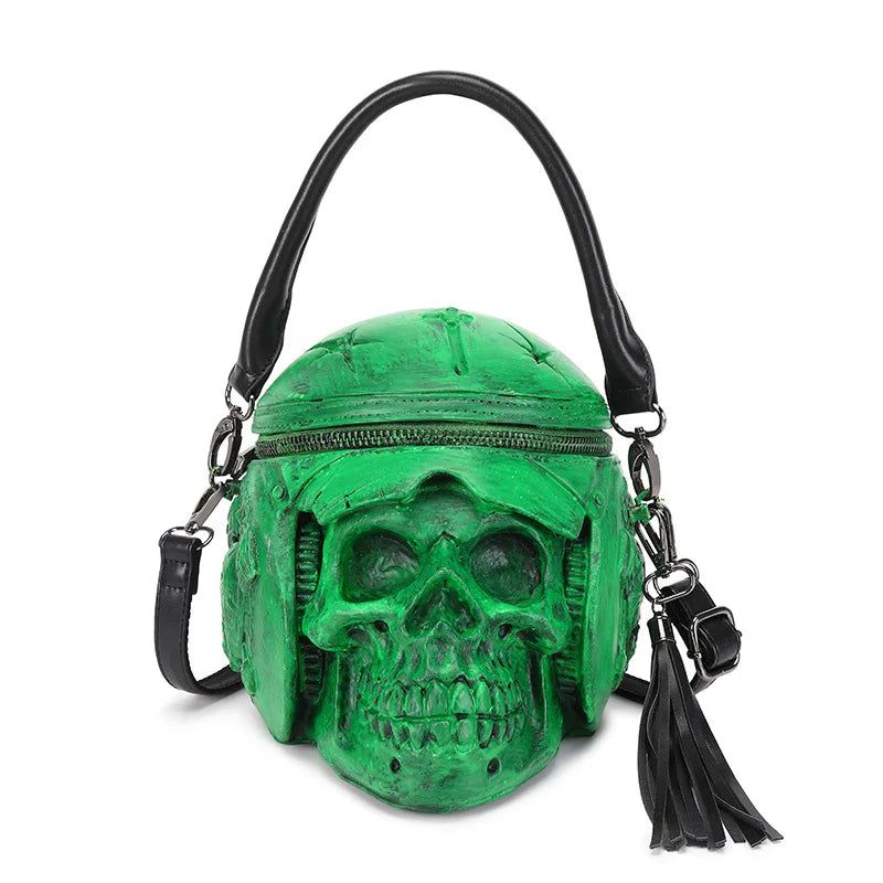 Edgy Skeleton Head Women's Shoulder Bag - Designer Satchel with Helmet Skull Design