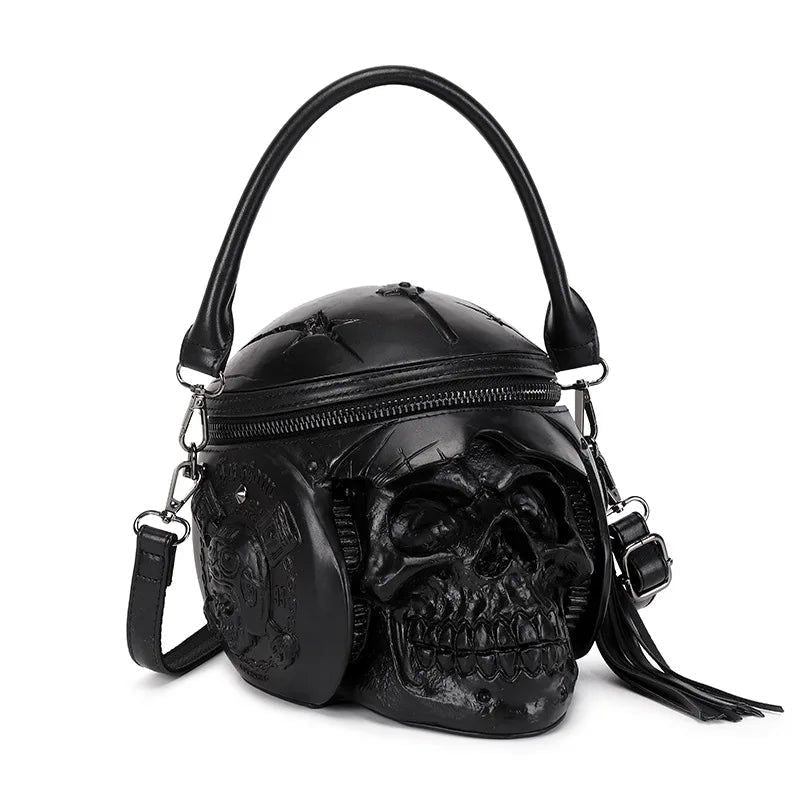 Edgy Skeleton Head Women's Shoulder Bag - Designer Satchel with Helmet Skull Design