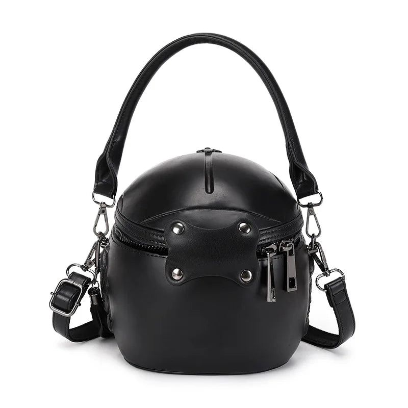 Edgy Skeleton Head Women's Shoulder Bag - Designer Satchel with Helmet Skull Design