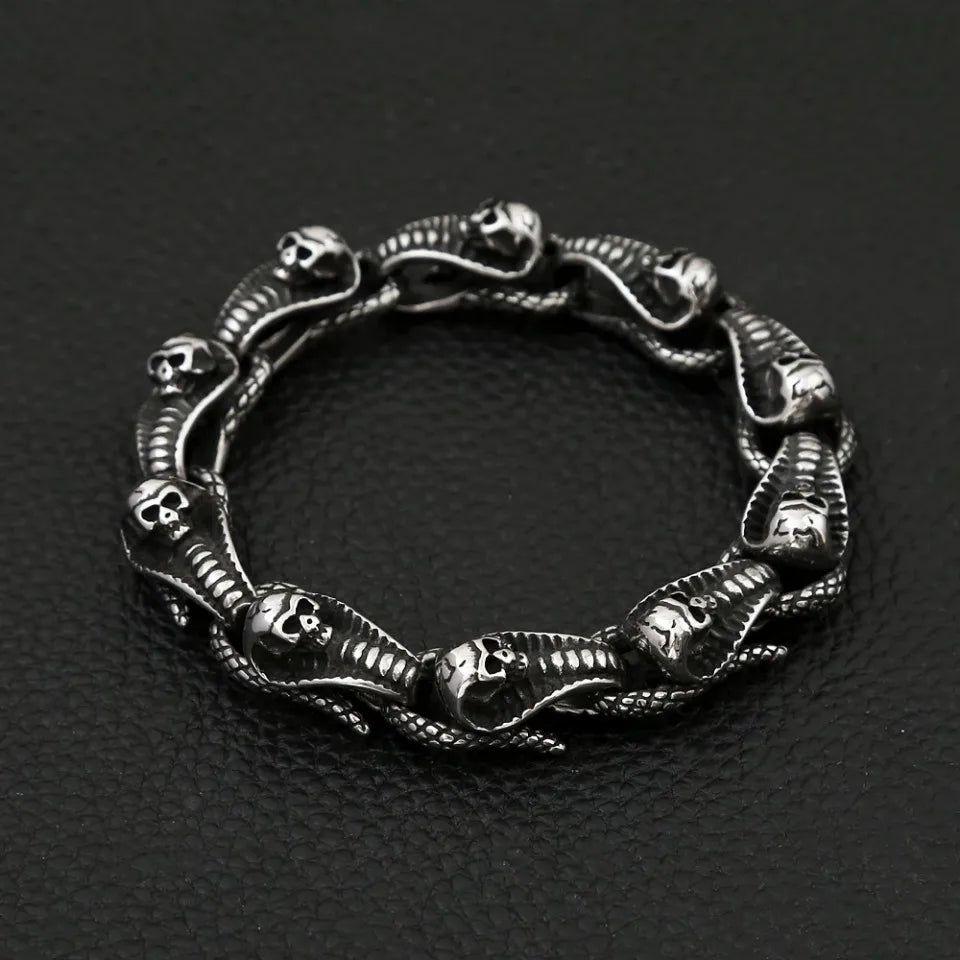 Edgy Vintage Snake and Skull Bracelet for Men - Unique Stainless Steel Fashion Jewelry Gift