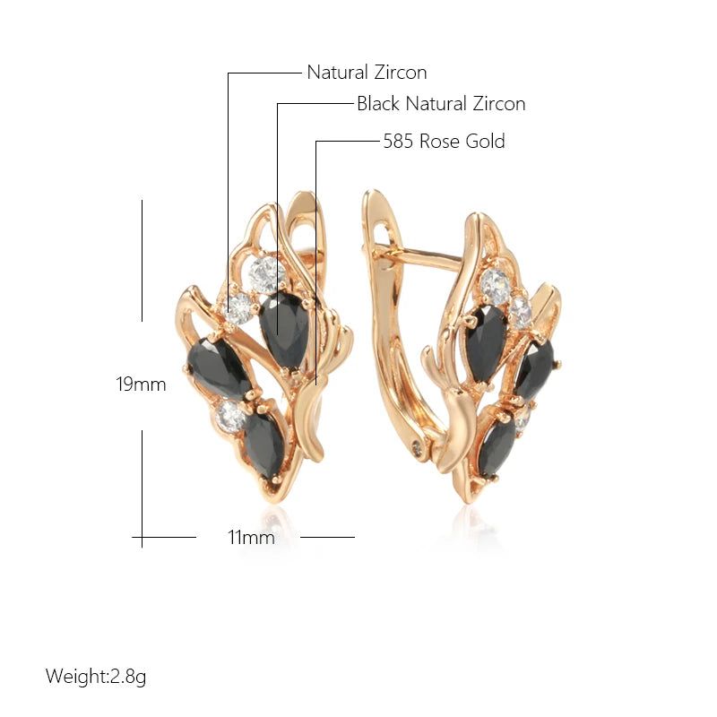 Elaborate Black Zircon Butterfly Drop Earrings in 585 Rose Gold Finish