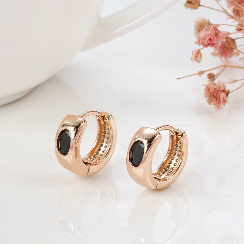 Elaborate Black Zircon Drop Earrings in 585 Rose Gold Fashion Jewelry