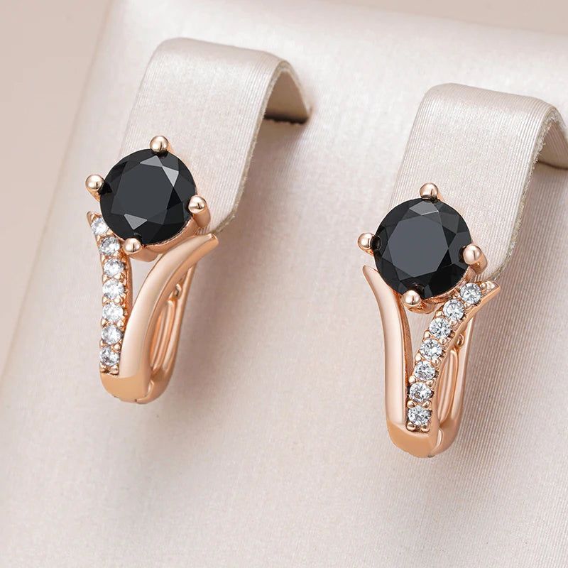 Elaborate Black Zircon Drop Earrings in 585 Rose Gold - Luxury High-Quality Jewelry