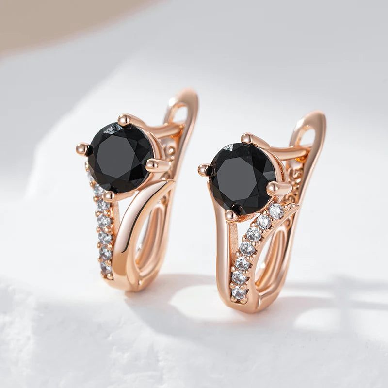 Elaborate Black Zircon Drop Earrings in 585 Rose Gold - Luxury High-Quality Jewelry